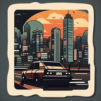  unique retro-style illustration sticker with a touch of Hong Kong-inspired aesthetics. The illustration should focus on architecture and feature a dark color palette resembling oil paintings. I prefer a simple composition that captures the essence of Hong Kong's unique atmosphere without being overly complex or cluttered. Please design a character or scene that embodies the retro vibe, with a preference for muted and deep colors. The artwork should exude a nostalgic charm while incorporating the simplicity of classic oil paintings. 