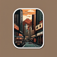  unique retro-style illustration sticker with a touch of Hong Kong-inspired aesthetics. The illustration should focus on architecture and feature a dark color palette resembling oil paintings. I prefer a simple composition that captures the essence of Hong Kong's unique atmosphere without being overly complex or cluttered. Please design a character or scene that embodies the retro vibe, with a preference for muted and deep colors. The artwork should exude a nostalgic charm while incorporating the simplicity of classic oil paintings. 