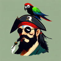 A pirate with eyepatch and parrot on his shoulder